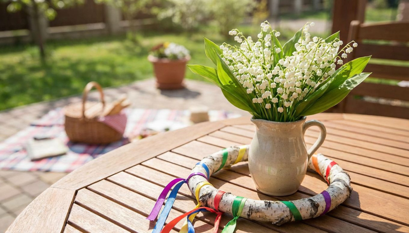 Dekoration zum 1. Mai mit Maiglöckchen